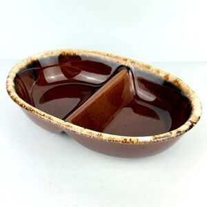 Hull Pottery Divided Serving Bowl – Brown Drip Glaze – Oven Proof USA – Vintage